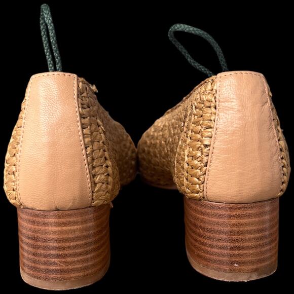 MIISTA Noa Women's Size 41 US 9-9.5 Woven Raffia Pump Stacked Heel Square Toe - Picture 3 of 12